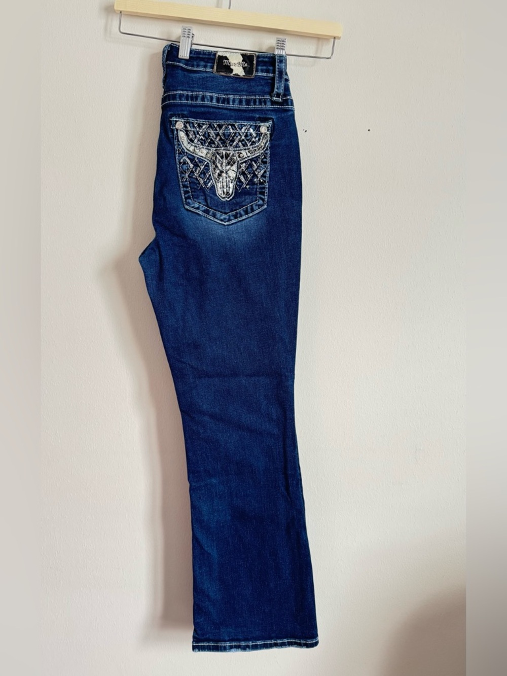Miss Me Dark Blue Boot Cut Jeans with Embellished Back Pocket